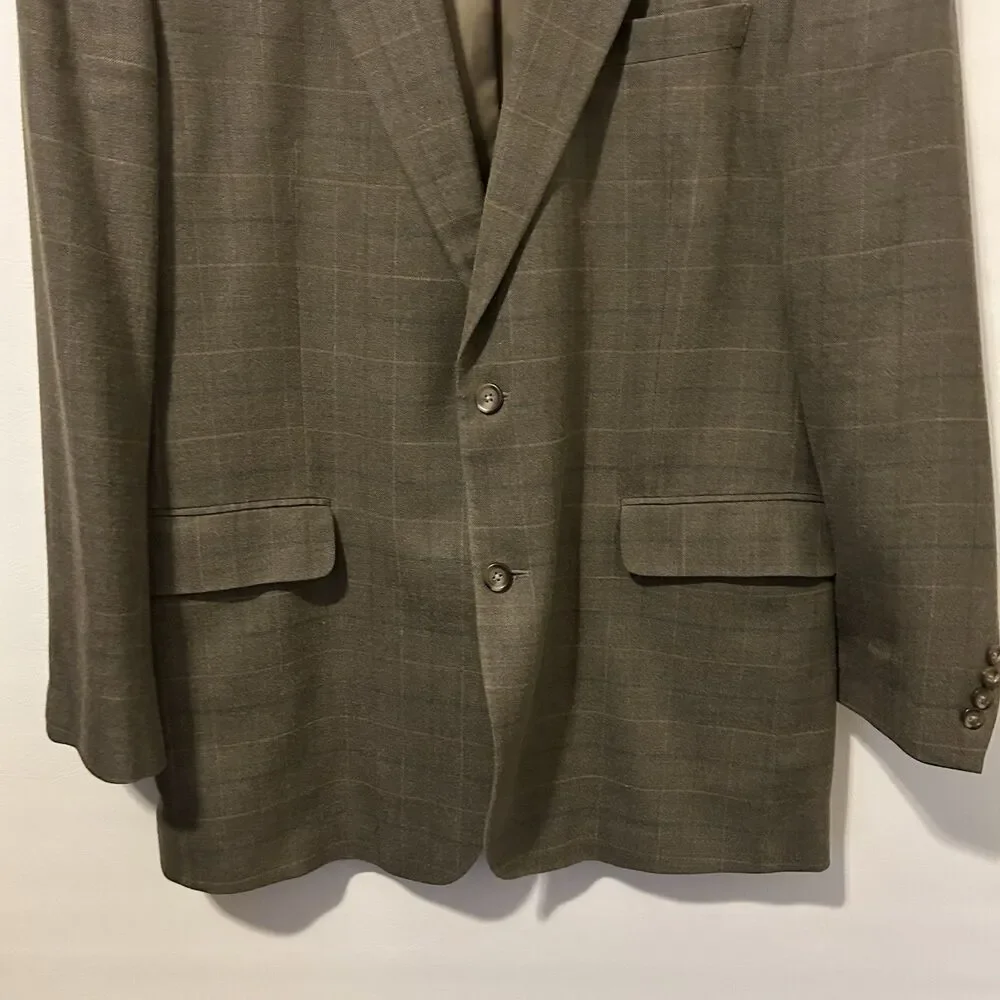 JOS A BANK mens gray PLAID silk + wool sport coat suit jacket blazer 46L